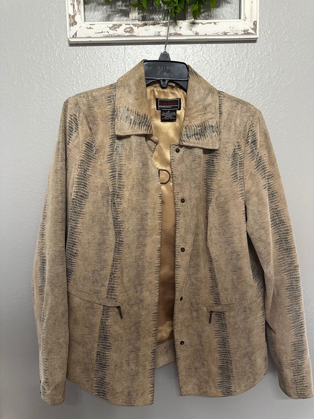 Bradley Bayou Womens M Genuine Leather Reptile Snake Print Jacket Tan Y2K
